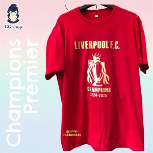 เสื้อยืดคอกลม Liverpool.รูปถ้วย  CHAMPIONS 24/25📌 งานเฟล็กสีทอง ✂️ มีไซส์จัมโบ้ ขนาดคนตัวใหญ่ ( Product of Thailand)