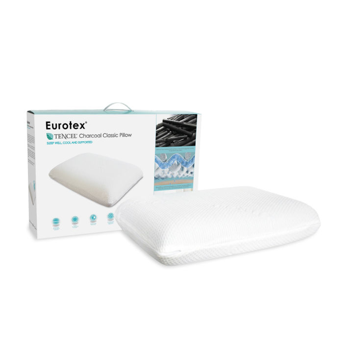 Eurotex, Tencel Charcoal Memory Foam Contour / Classic Pillow, Tencel Anti Dust Mite Washable Zip Cover, (Firmness: FIRM)