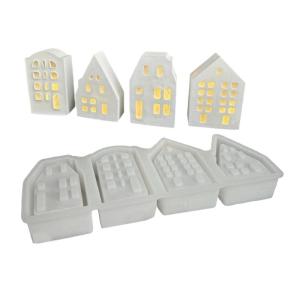 Tealight Holder Mould Flexible Silicone Mold for 4 Grid House Shaped Atmosphere Light Gypsum Home Decoration Mold