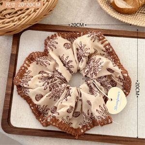 French Retro Vacation Style Hair Band with Embroidered Lace and Large Hair Tie Headwear