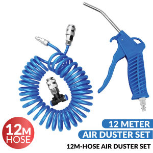 Air Duster Spray Blow Compressor Gun Set with 12 Meter Pneumatic PU Spring Coil Hose & T Quick Connector Mechanic Tool