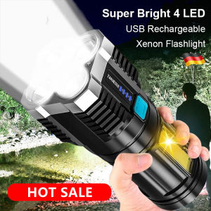 Germany Super Bright 4 LED USB Rechargeable Xenon Flashlight Outdoor Portable Flashlight Waterproof Zoomable Strong Light Xenon Emergency Flashlight
