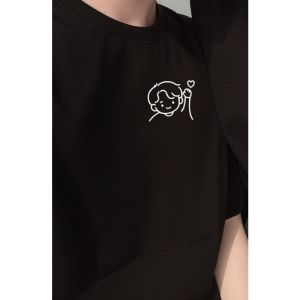 Couple Cotton T-Shirt - Black & White Minimalist Short Sleeve