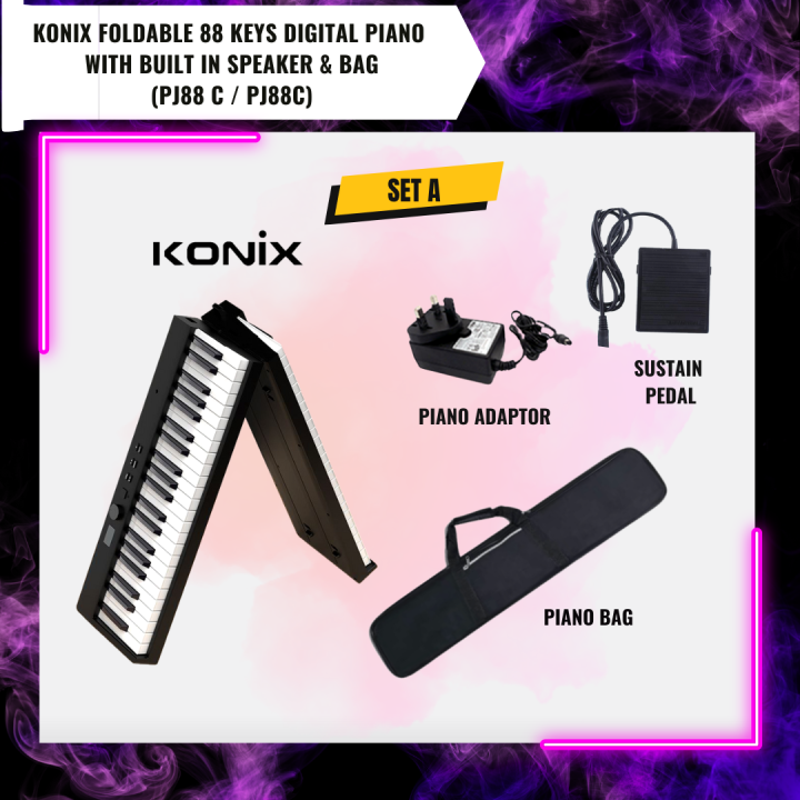 KONIX Foldable 88 Keys Digital Piano with Built in Speaker & Bag (PJ88 ...