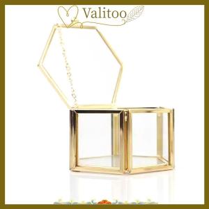 [Valitoo] High-end Hexagonal Ring Box Gold And Jewelry Accessory Box Golden Glass Luxurious And Retro Jewelry Storage Box