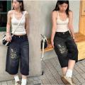 Over Knee Denim Short for Men Baggy Jeans Straight Denim Long Jorts for Men and Women Dancer Pants Shorts Baggy. 