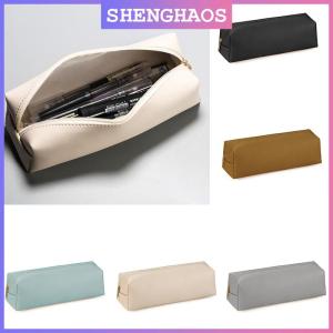 SHENGHAOS กระเป๋าใส่ดินสอหนัง PU ความจุมากอุปกรณ์การเรียนสำหรับนักเรียนที่เก็บเครื่องเขียนกล่องใส่ดินสอมีซิป