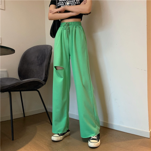 Korean Fashion High Waist Wide Leg Trousers Women Loose Slacks Elastic Waist Casual Sweatpants