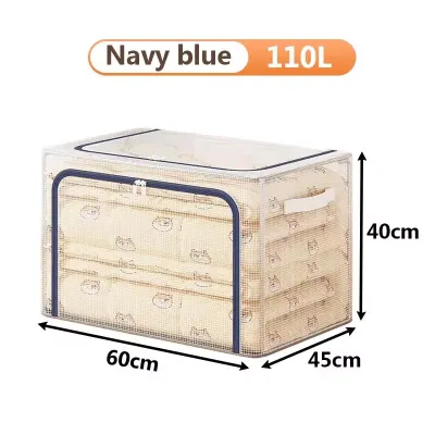 DwellDreams 24/66/110L Large Capacicy Clothes Storage Box With Steel Frame Dual Zipper Folding PVC Clothes Organizer Waterproof and moisture-proof Clean Quilt Wardrobe Organizer Stackable Storage Box#cd023