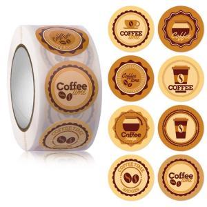 500 Pieces Coffee Drinks Stickers Gift Wrap Labels Sealing Stickers for Coffee Cups Greeting Cards Parcel Candy Bags