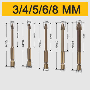 5PCS(3/4/5/6/8mm)Tungsten Carbide Glass Drill Bit Set Alloy Carbide Point with 5 Cutting Edges Tile & Glass Cross Spear Head Drill Bits