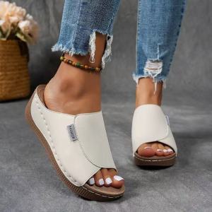 Free Shipping Plus-Size Thick-Soled Casual Slippers For Women New Style Plain Color Simple And Fashionable With A Fish-Mouth Design