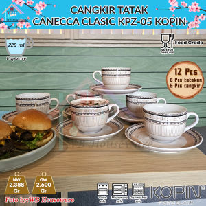 KOPIN 6 pasang cangkir set + lepek keramik motif caneca classic / tea set cup and saucer porcelain KPB-02