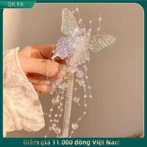QK FA ✨ Dài bướm đính cườm tua tóc clip cho phụ nữ cổ tích tính khí ngọt ngào công chúa Kẹp tóc Thời trang cô dâu phụ kiện tóc