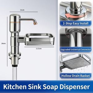 Premium SUS304 Kitchen Sink Soap Dispenser with Sponge Holder | Extension Tube | BTO & HDB Upgrade
