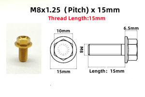 1pc Vitaltitanium Titanium Bolt M8 x 15mm 20mm 25mm 30mm 35mm 60mm 85mm Pitch 1.25 Hex Head Flange Hexagon Flange bolts Gr5 titanium screw ti bolt for Bike Motorbike Mortorcycle parts Car Ti screw 6al4v titanium