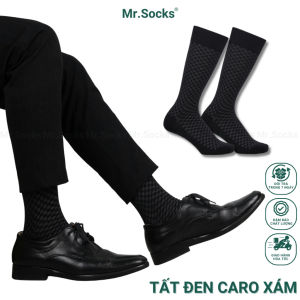 Tất nam công sở cổ cao Mr.Socks màu đen caro xám chất liệu cotton cao cấp khử mùi thoáng khí - TAY12-1DOI