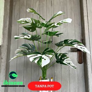 DAUN MONSTERA ARTIFISIAL CORAK PUTIH VAS STANDING MONSTERA PLASTIK DAUN MONSTERA HIAS DEKORASI VAS BUNGA MURAH BAYAR DI TEMPAT