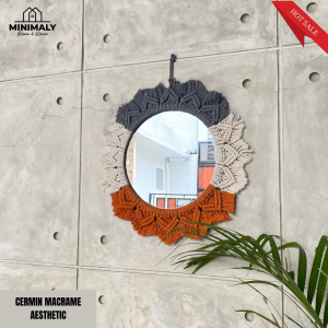 MINIMALY Cermin Dinding Aesthetic 100% Cermin Asli (Cm.Variasi) Cermin Gantung Cermin Estetik Dekorasi Rumah Kaca Cermin Kaca Dinding Kaca Gantung Cermin macrame