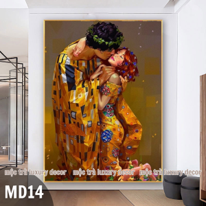 Tranh in canvas bức họa The Kiss của Gustav Klimt nhiều mẫu nhiều size đã gồm khung và đinh treo