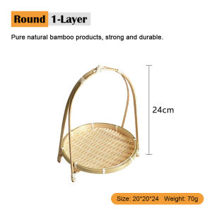 Bamboo Tray Storage Bamboo Food Display Layer Multi-functionHand Handwoven Fruit Basket 1/2/3 Bakul Rotan Bertingkat 编织水果篮 竹制托盘