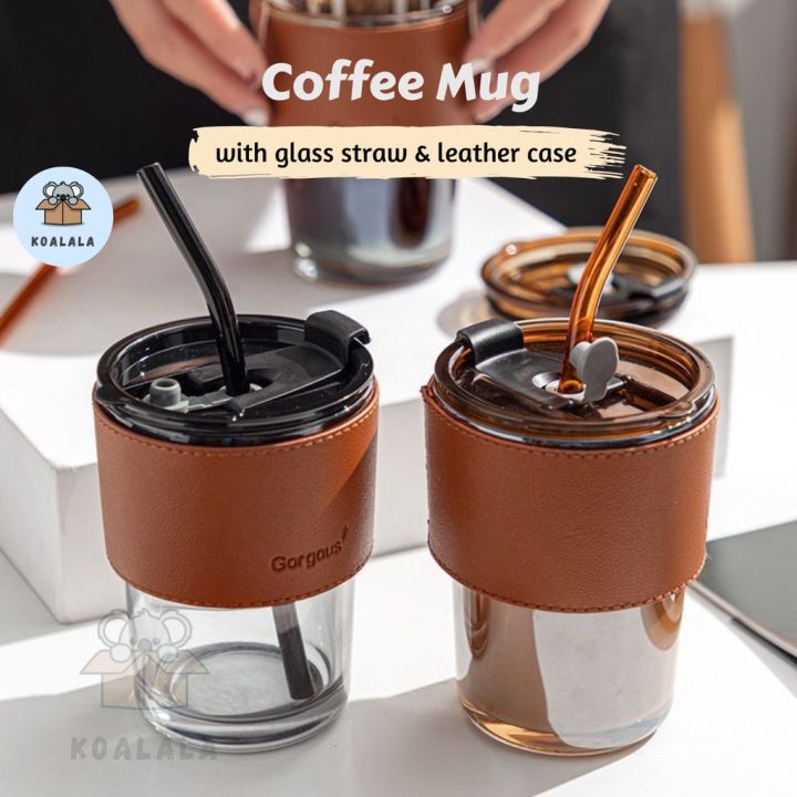 Glass Straw Cup with Lid Heat Cold Resistant Iced Water Bottle Viral ...