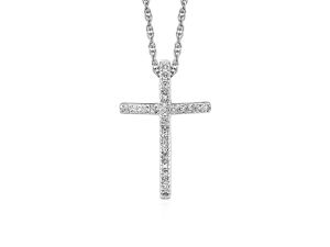 Nathalias NY สร้อยคอจี้ไม้กางเขนประดับเพชร เงินสเตอร์ลิง 925 (เพชร 0.11 กะรัต) Narrow Cross Pendant with Diamonds