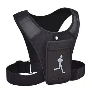 Buzesty Adjustable Hydration Running Vest Phone Holder Breathable Reflective Vest with Chest Phone Holder Multi Pockets Mens Running Vest