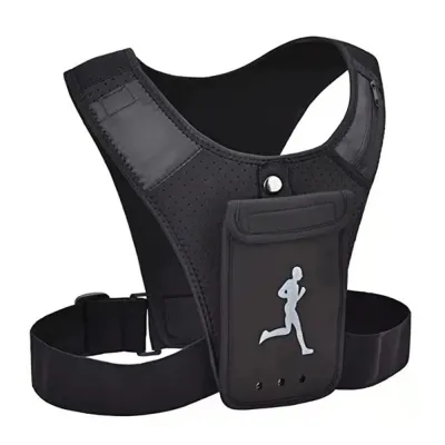 Buzesty Adjustable Hydration Running Vest Phone Holder Breathable Reflective Vest with Chest Phone Holder Multi Pockets Mens Running Vest