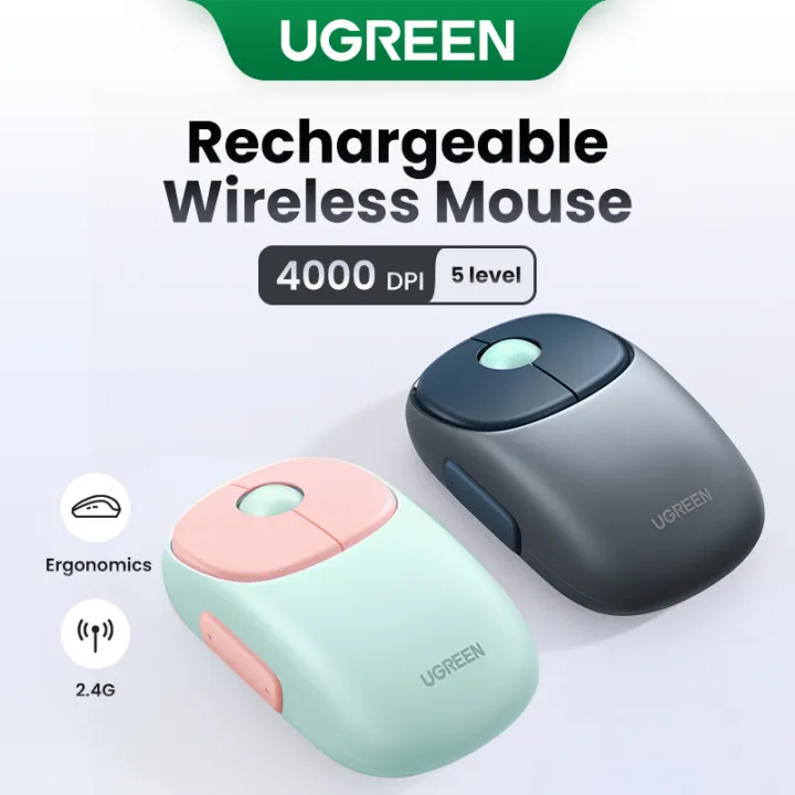 UGREEN MU102 Wireless Mouse, 4 Silent Buttons, Bluetooth 5.0 and 2.4G Wireless with USB Mini Receiver, 4 Level DPI Setting 4000DPI, Ambidextrous PC /Linux