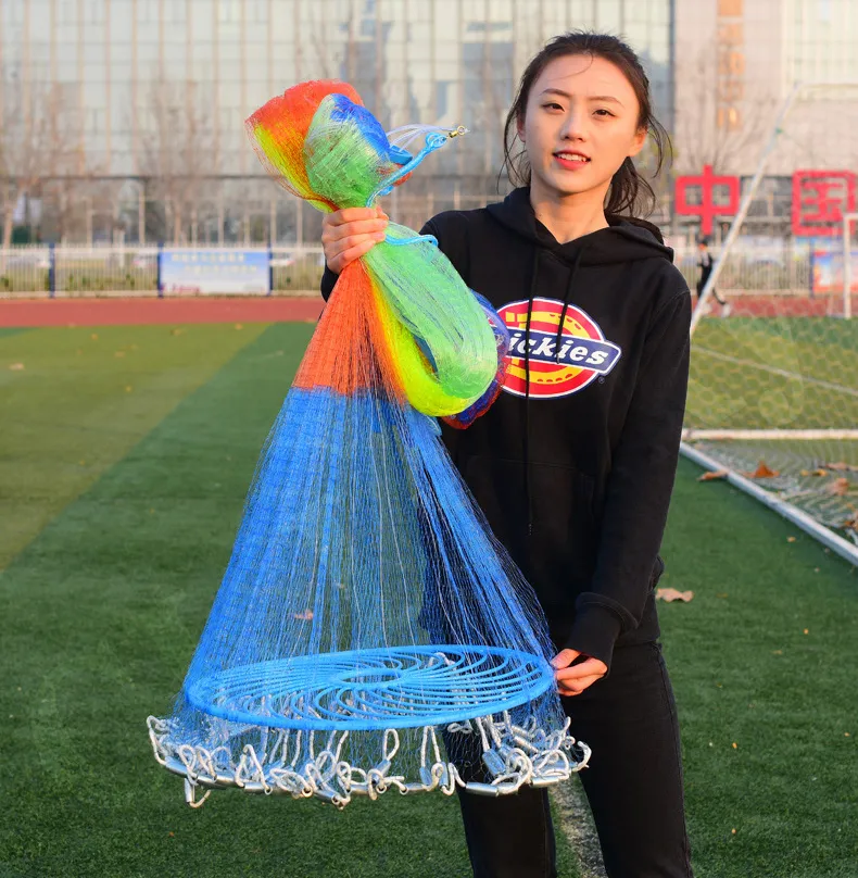 Fishing net 4.2M American Frisbee Manual Throwing Net, 420CM Diameter,  Color Fishing Net American version of the color fishing net, Easy-to-use  Fishing Gear, Durable Fishing Net, Hand-Throwing Fishing net, Exquisite fishing  net