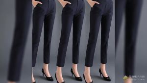 Womens Professional Spring Summer Thin High Waist Straight Draped Nine-point Black Trousers Office Formal Suit Pants