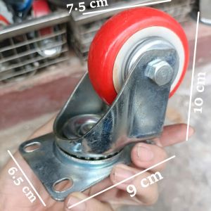 Bánh Xe Đẩy PU Đỏ 3 Inch (Phi 75mm) Càng Xoay + Cố Định 360 Độ Chịu Tải Cao - Bánh Xe Sắt Đẩy Hàng Đa Năng