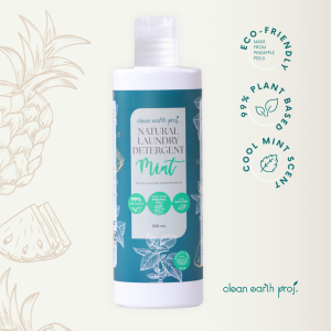Clean Earth Project Natural Laundry Detergent Mint 500ml - Plant-Based Formula with Fermented Pineapple Enzymes