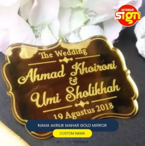 Artkrilik - Custom Nama Akrilik Gold Mahar - Hiasan Pajangan Mahar 7 x 7 cm - Aesthetic