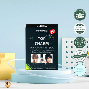 Dầu Gội Nhuộm Phủ Bạc Đen Tóc TOPCHARM 25ml - Chiết Xuất Nhân Sâm Nhuộm Đen Tóc Tự Nhiên - Hộp 10 Gói - Hàng Chính Hãng