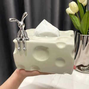 Sincecu Elegant Cheese Ceramic Tissue Box & Napkin Holder | Creative Cute Home Decor for Bedroom Coffee Table & Desktop