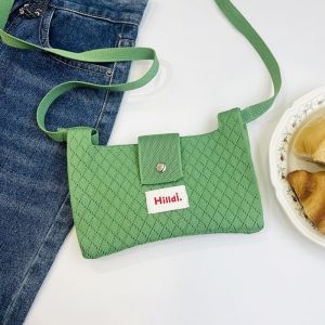 ELLIER Summer Hand Knitted Bag Mini Handmade Beach Bag Korean Casual Knit Shoulder Bag for Women