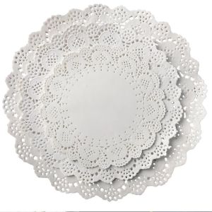 250PCS Round Paper Lace Doilies White Cake Liner Food Paper 6.5" 8.5" 9.5" Inch Table Decor Mats