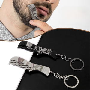 KINTHAZER ช่างทำผม หวีเคราพกพาขนาดเล็ก ฟลีซ หวีแยกผม แปรงหนวด ป้องกันการลื่น ป้องกันไฟฟ้าสถิต หวีพกพาพร้อมพวงกุญแจ ผู้ชาย