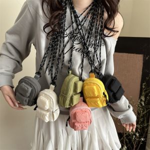 ESH63 Nylon Hanging Neck Coin Purse Korean Style Multifunction Lipstick Earphone Bag Simple Mini Wallet Lanyard Crossbody Bag Men