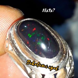 cincin batu kalimaya black opal asli banten ring perak asli 925