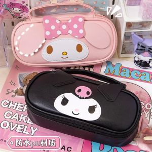Sanrio Large Capacity Pencil Case Cinnamoroll Melody Kuromi School Pencils Bag Pen Case Portable PU Leather Student Supplies Stationery Gift