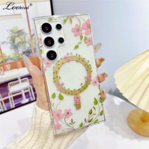 Cartoon Flower Acrylic Case for Samsung Galaxy S25 Ultra S24 Plus S23 FE Magnetic Transparent Shockproof Ultra Slim Cover