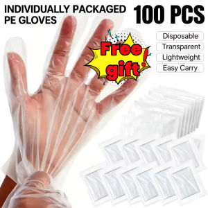 100Pcs Disposable Gloves Individually Packaged PE Foodgrade Hand Glove Takeout Tableware