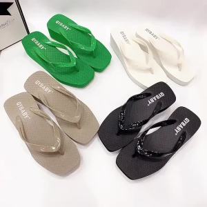QYBABY Thick-Soled WomenS Summer Square-Toe 5CM Fashion Flip-Flops For Outdoor Wear Non-Slip