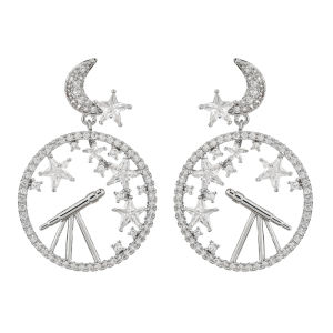 Sequito đồ trang sức hiện đại mạ vàng trắng đầy đủ Pave Micro AAA đá Cubic Zirconia Charming trăng lớn mặt dây chuyền tròn Bông tai thả phụ kiện đám cưới se931