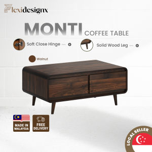 Flexidesignx MONTI Drawer Coffee Table Walnut Color Round Edge Sofa Table