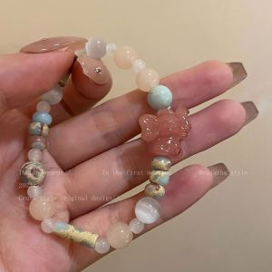 Strawberry Crystal Cat Claw Contrasting Color Shoushan Stone Bracelet Girl Cute Beaded Student Girlfriend Jewelry Fashion Personalized Bracelet
