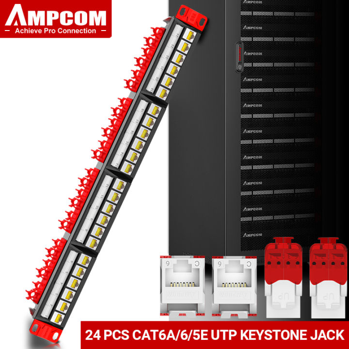 AMPCOM Patch Panel, 24-Port Tool-Less RJ45 UTP Keystone Jack Patch ...